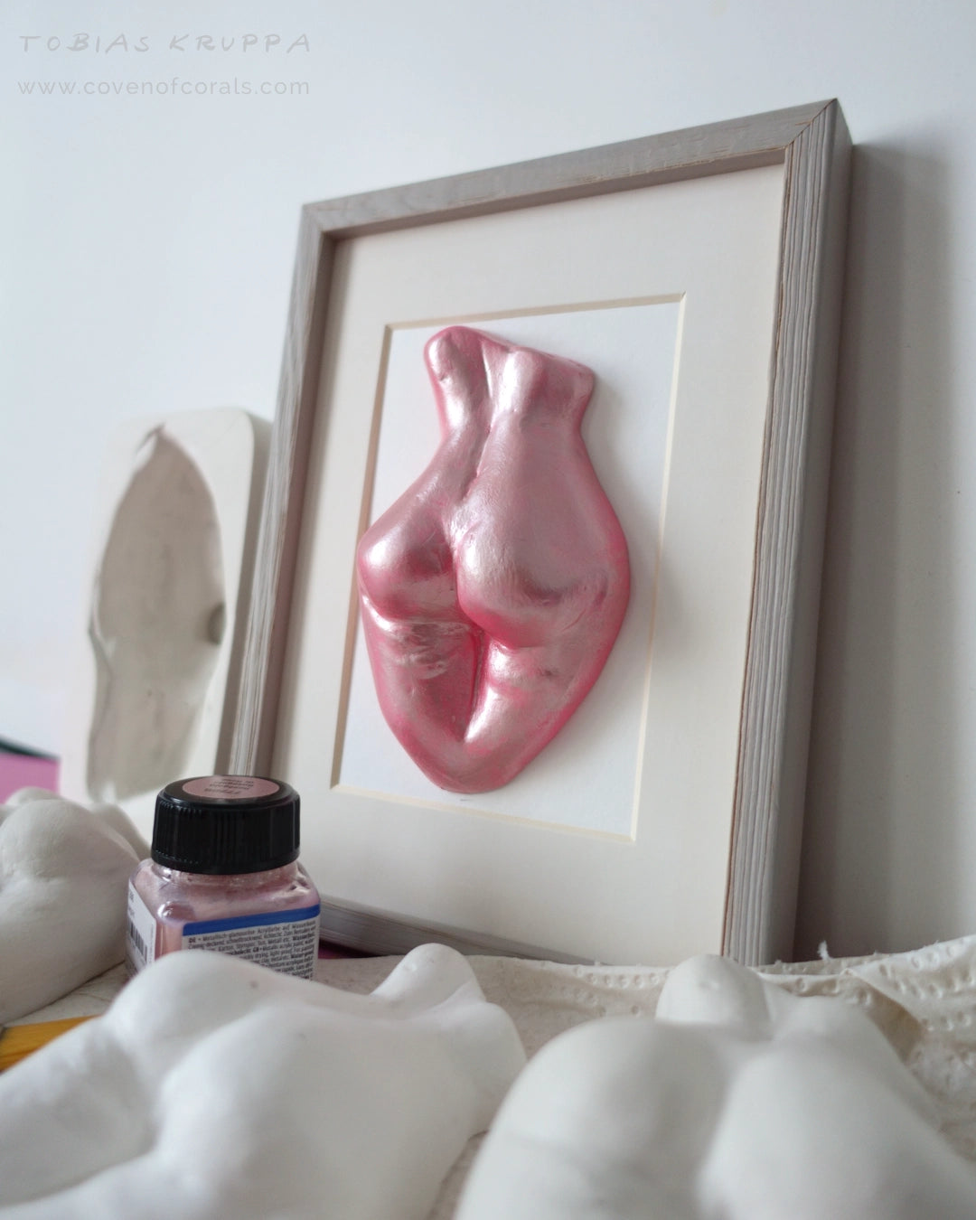 Handmade Nude Figurine "Po (Neon Rose)", framed
