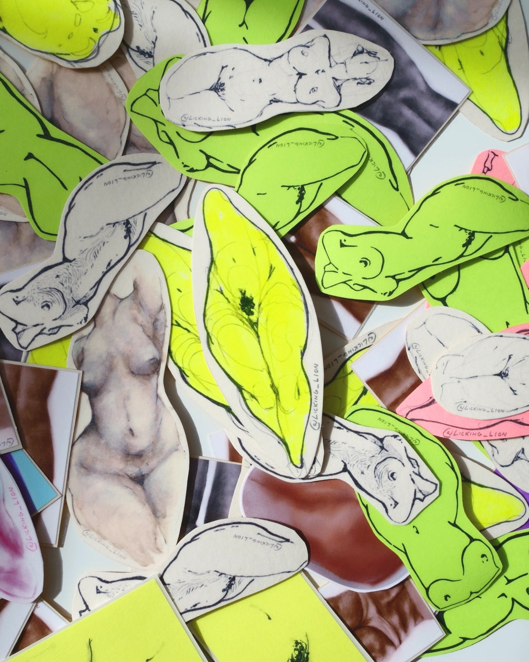 Colorful handmade art stickers featuring beautiful female figure drawings in a variety of poses and styles. These unique and eye-catching stickers are perfect for decorating notebooks, laptops, water bottles, and more.