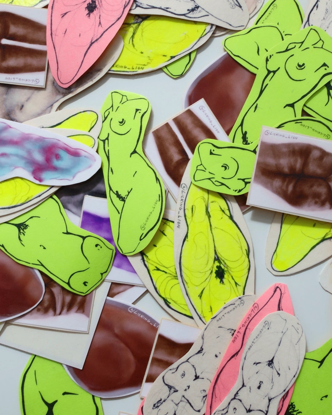 Handmade stickers featuring vibrant and detailed female figure illustrations. Each sticker is a handmade piece of art, carefully crafted with intricate lines and bold colors. Use these stickers to add a pop of personality and creativity to your belongings
