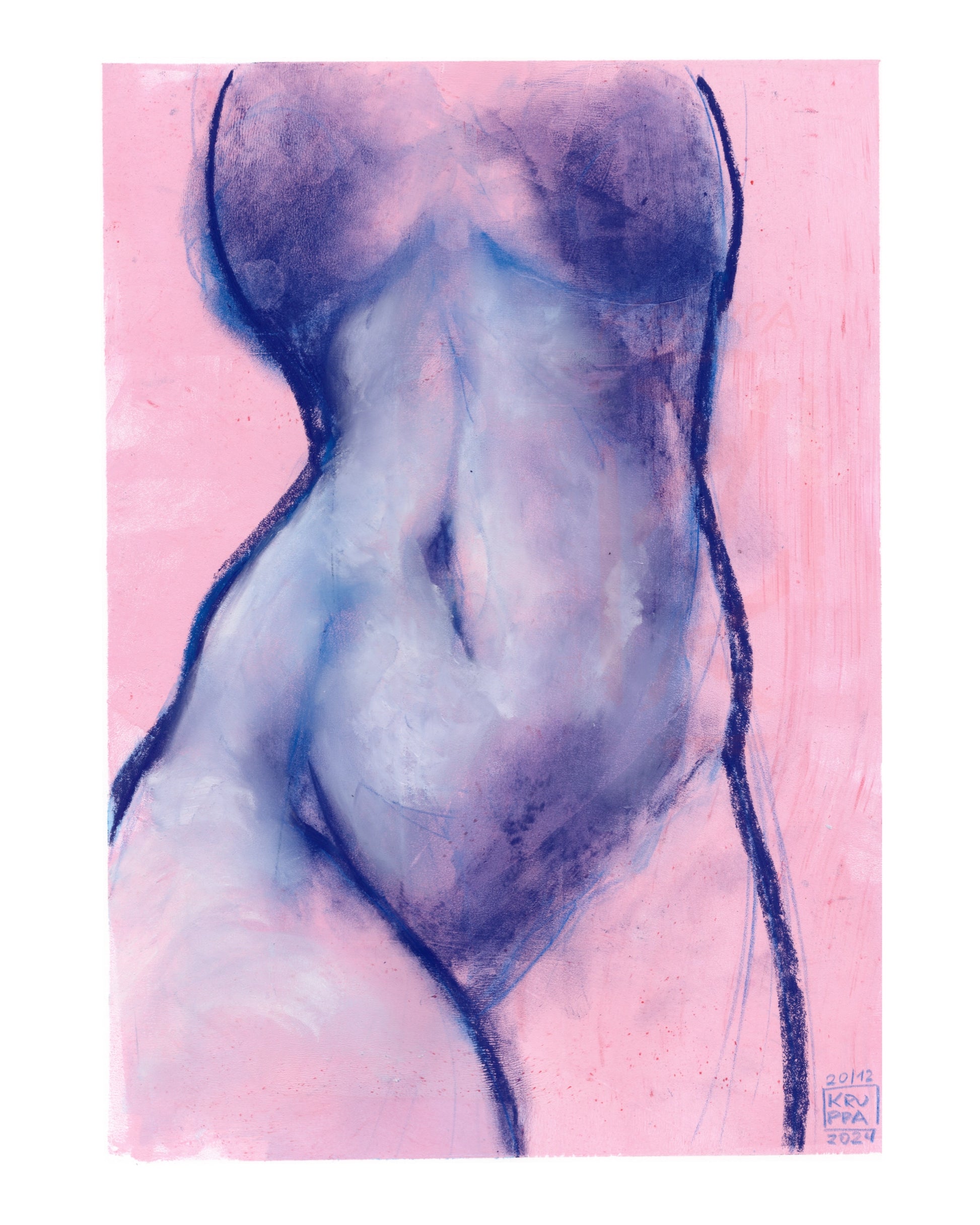 Original artwork, handmade nude artwork by Tobias Kruppa / soft pastels on acrylic primer / 21 cm x 29.7 cm / framed