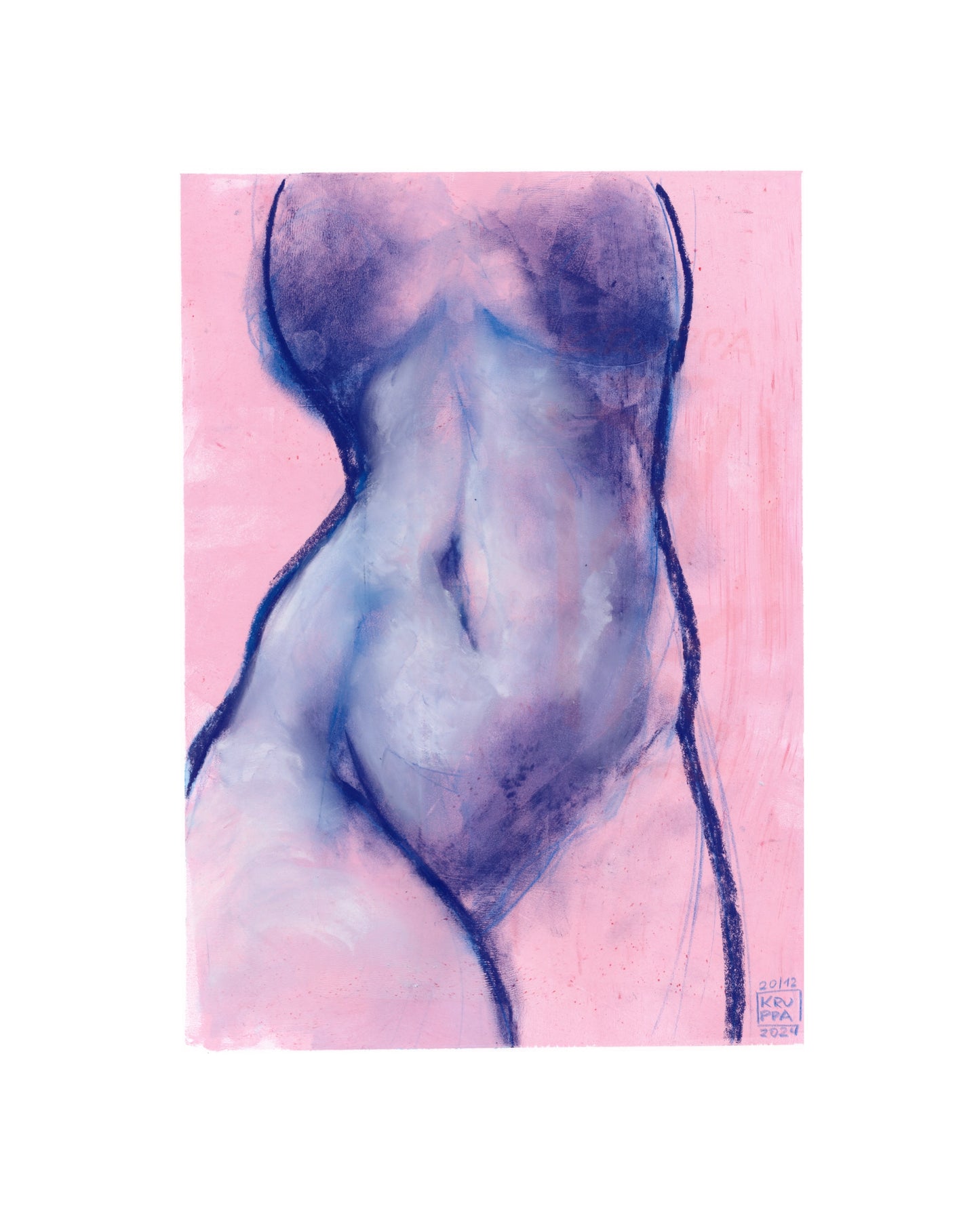 Original artwork, handmade nude artwork by Tobias Kruppa / soft pastels on acrylic primer / 21 cm x 29.7 cm / framed