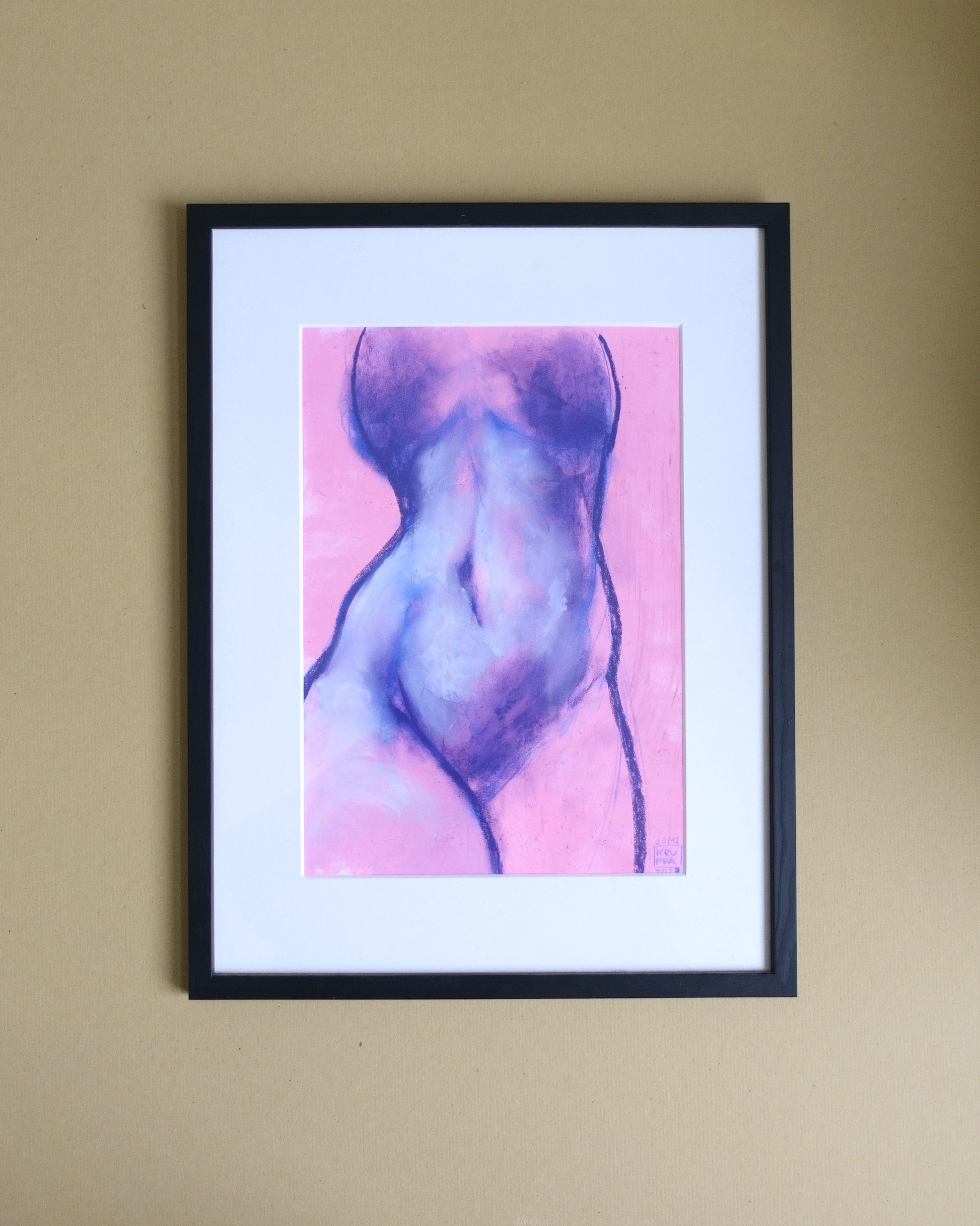 Original artwork, handmade nude artwork by Tobias Kruppa / soft pastels on acrylic primer / 21 cm x 29.7 cm / framed