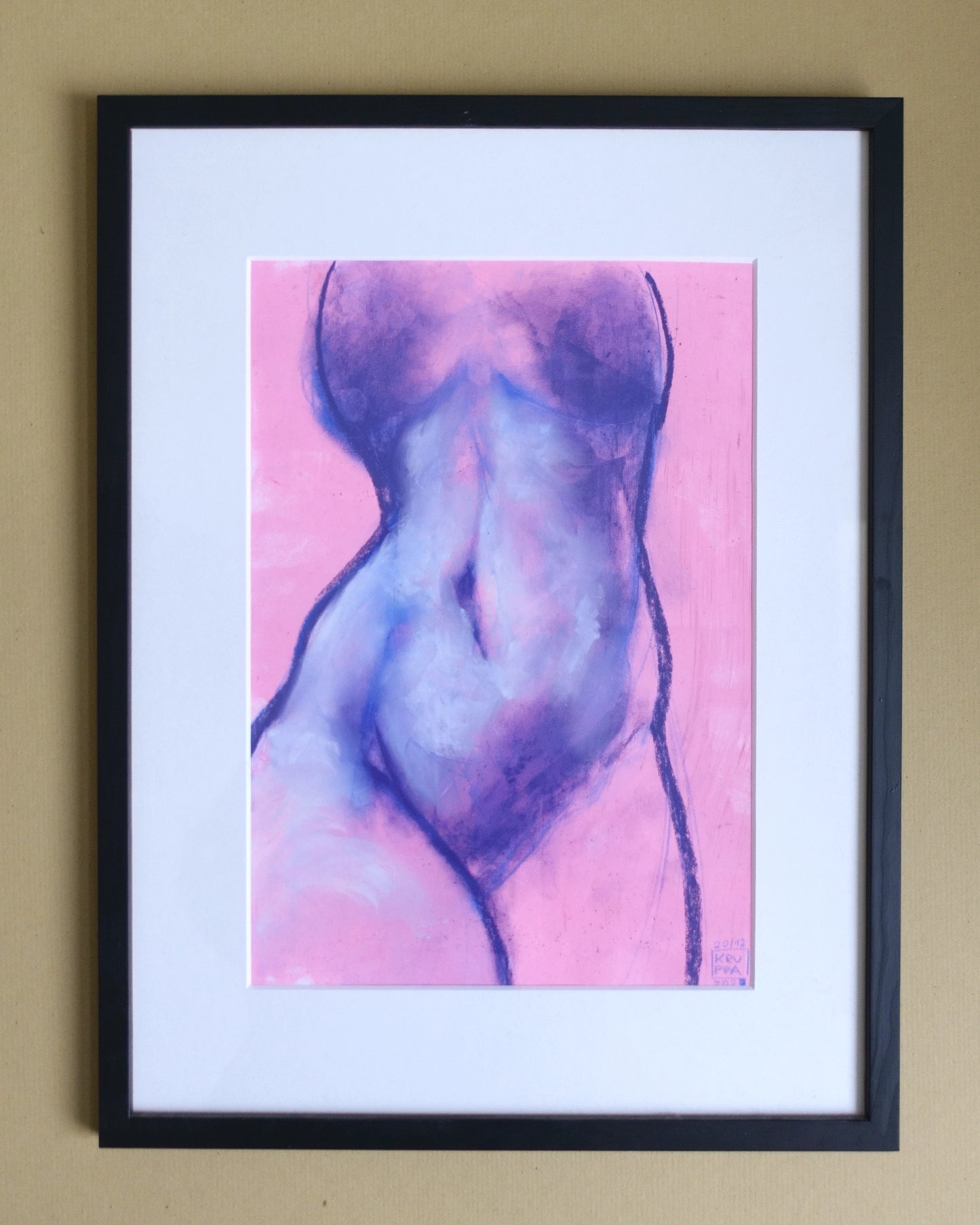 Original artwork, handmade nude artwork by Tobias Kruppa / soft pastels on acrylic primer / 21 cm x 29.7 cm / framed