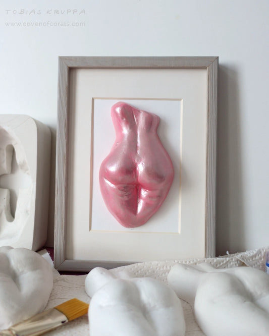Handmade Nude Figurine "Po (Neon Rose)", framed
