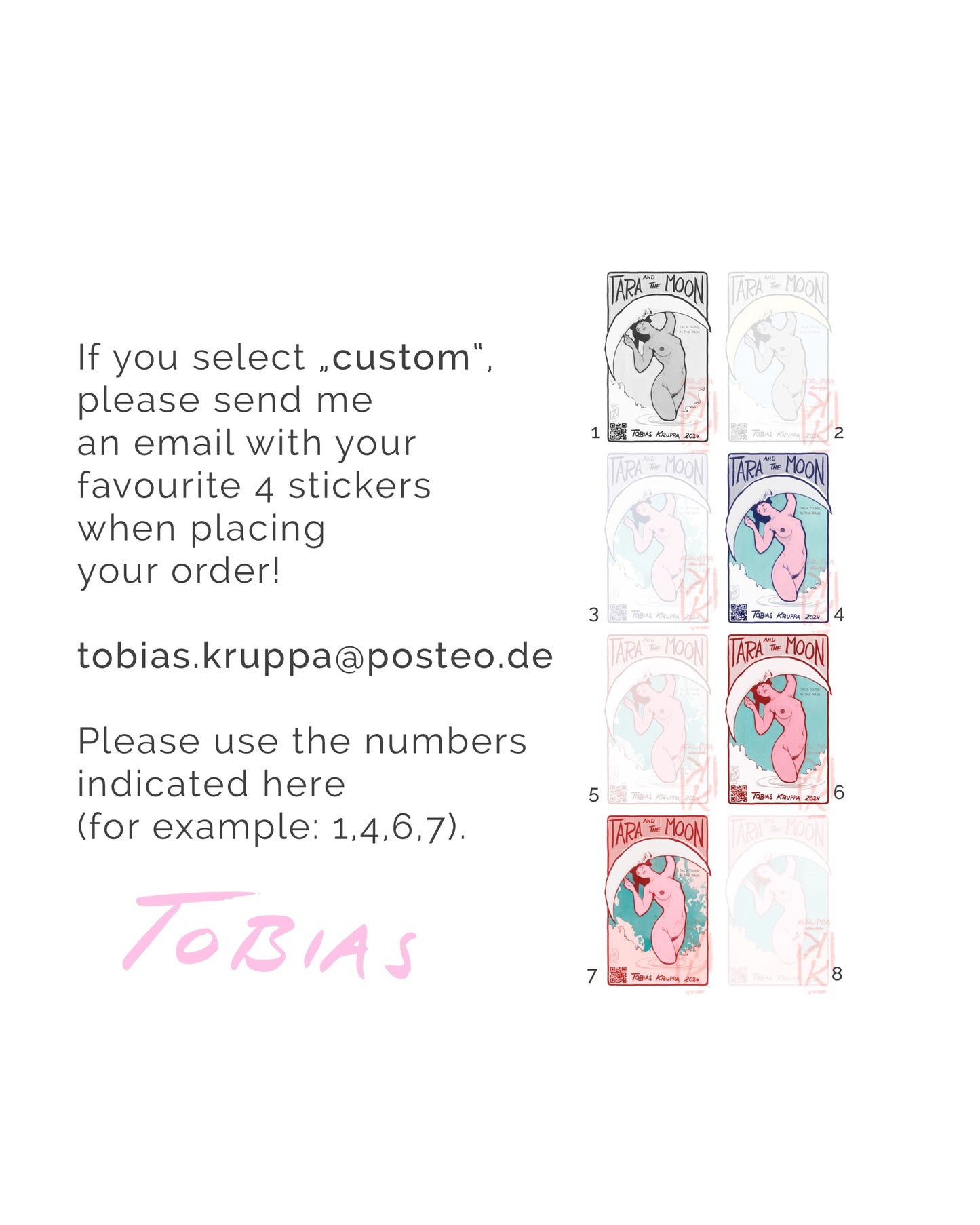 Nude Art Sticker Set "Tara and the Moon" (4 Stickers)