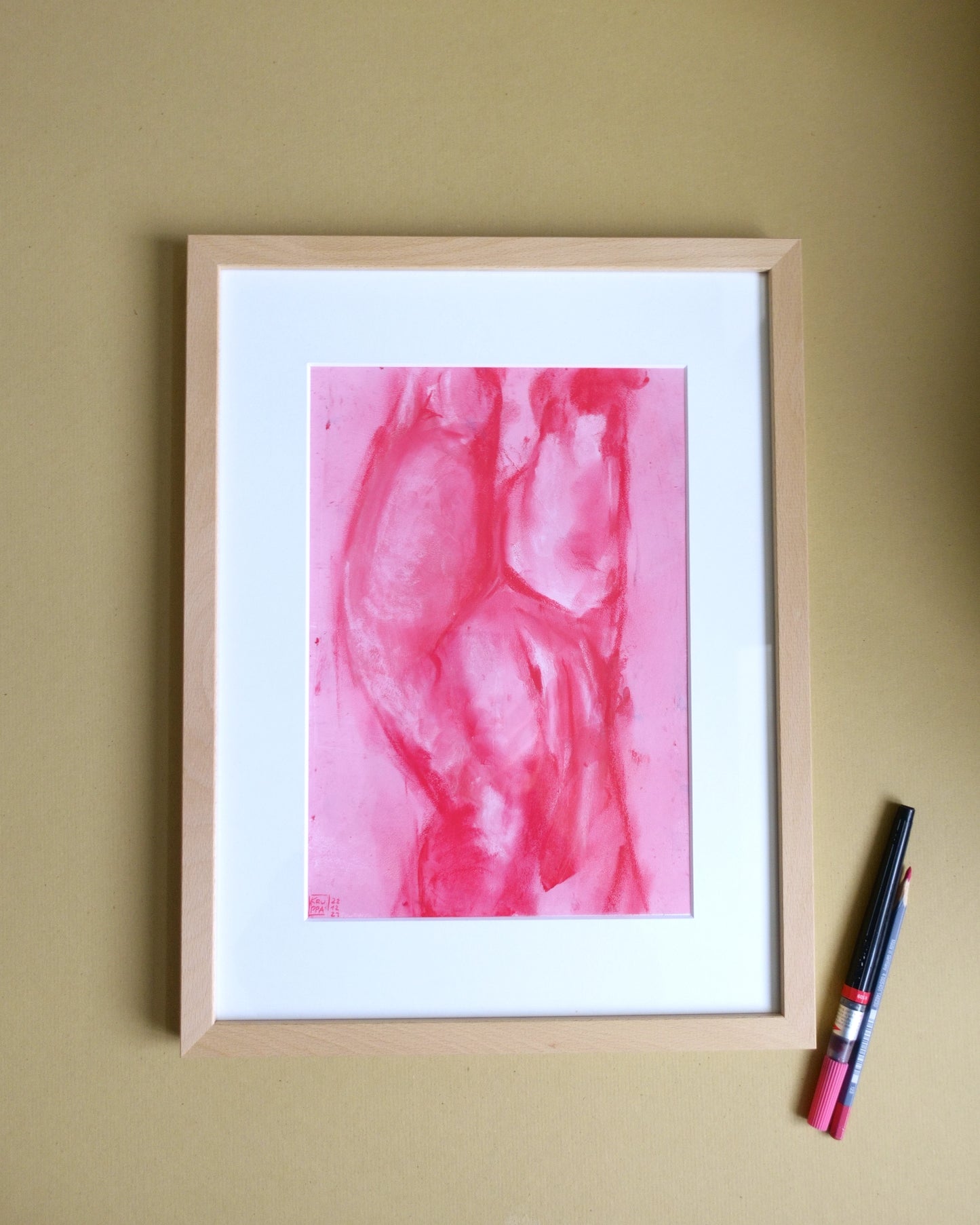 Original artwork, handmade nude artwork by Tobias Kruppa / soft pastels on acrylic primer / 21 cm x 29.7 cm / framed