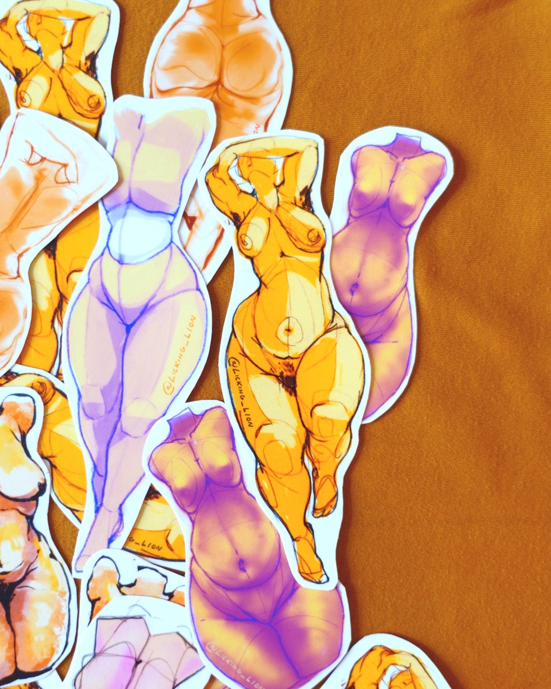 Nude Art Sticker Set "Orange Idols" (6 Stickers)