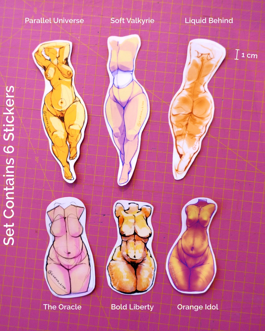 Nude Art Sticker Set "Orange Idols" (6 Stickers)